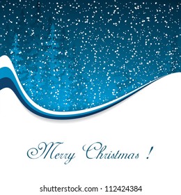 Christmas card with winter evening in blue tone, vector