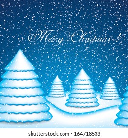 Christmas card with winter evening in blue tone.Vector