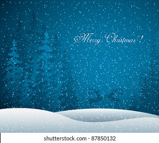 Christmas card with winter evening in blue tone