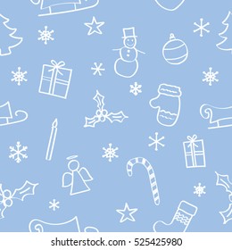 Christmas card. Winter Holidays Vector Illustration. Holly hand drawn seamless pattern great for Christmas printing, gift wrapping paper or textile.