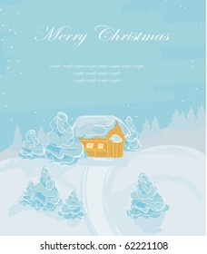 Christmas card with winter house