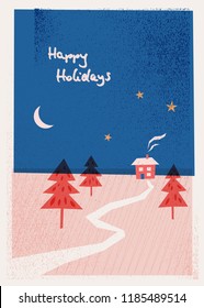 christmas card with winter landscape