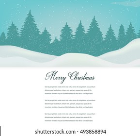 Christmas card with winter landscape and space for text. Vector illustration