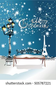 Christmas card, Winter in the Paris park