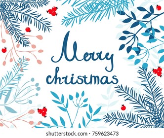 Christmas card with winter plants. vector illustration
