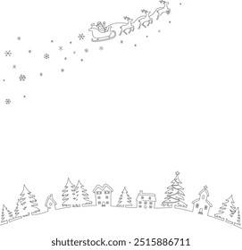 Christmas card with winter townscape and snowy background