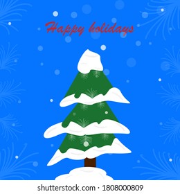 Christmas card with winter tree. Vector illustration.
