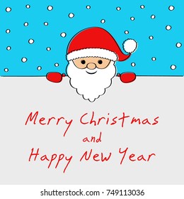 Christmas card with wishes and cartoon Santa Claus. Vector.