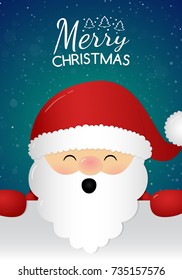 Christmas card with wishes and happy Santa Claus. Vector.