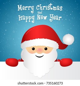 Christmas card with wishes and happy Santa Claus. Vector.