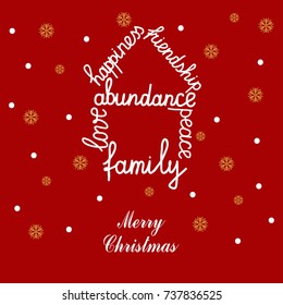 Christmas card of wishes with home and golden snowflakes. Vector illustration.