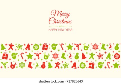 Christmas card with wishes and icons in retro style. Vector.