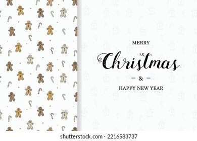 Christmas card with wishes. Xmas concept with gingerbread cookies. Vector