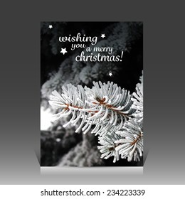 Christmas Card with "wishing you a merry christmas!" Text and Snowy Traced Background