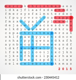 Christmas card - word search puzzle with highlighted compliment of the season