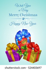 Christmas card with wrapped gift boxes.