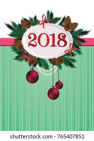 Christmas card with a Christmas wreath, bumps and bowls