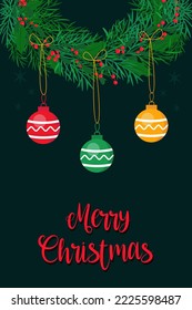 Christmas card with Christmas wreath. Cute vector illustration in flat style