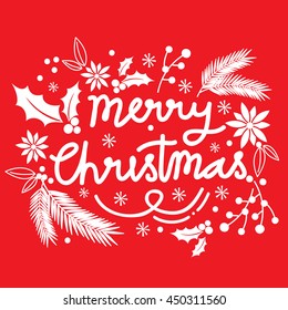 Christmas card with wreath design and red background
