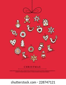 Christmas card with wreath of Christmas gingerbreads . Vector illustration.