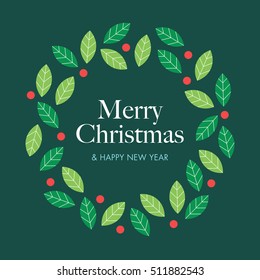 Christmas card with wreath mistletoe. Editable vector design.