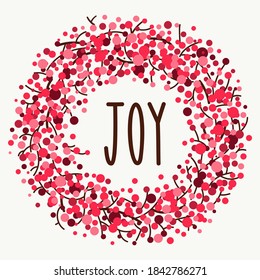 Christmas card. Wreath of Red Berries. Joy. Colorful vector illustration.