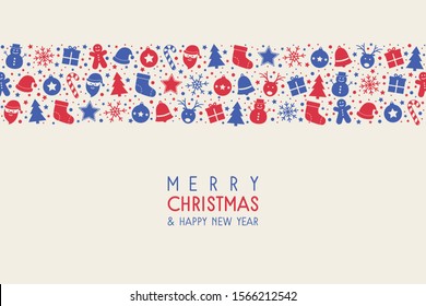 Christmas card with Xmas icons and wishes. Vector