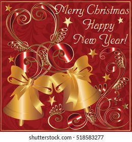 Christmas card. Xmas seamless pattern.  New year background. Vector 3d card  illustration.Gold and red vintage ornaments. 