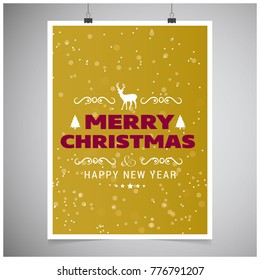 Christmas card with yellow background and snow flakes 