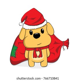Christmas card. Yellow Dog symbol 2018.Cartoon vector dog. 