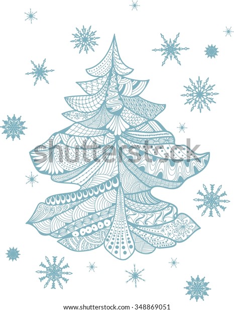 christmas card zentangle style christmas tree stock vector