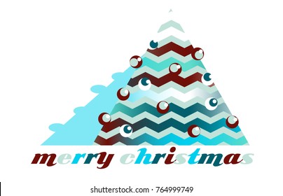 christmas card with zigzag tree in blue shades