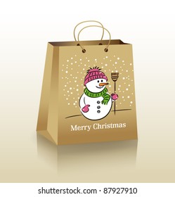 Christmas cardboard bag with a cheerful snowman