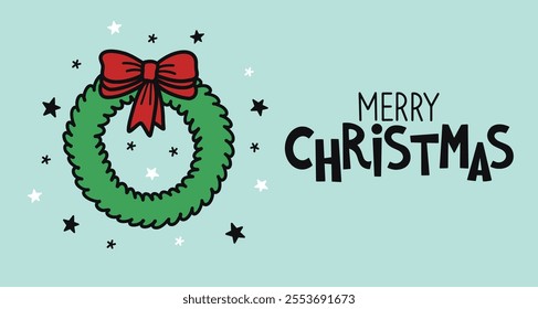 Christmas card.Hand-drawn doodle style illustration with lettering. Banner, poster, flyer for social media. Vector illustration