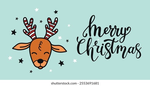 Christmas card.Hand-drawn doodle style illustration with lettering. Banner, poster, flyer for social media. Vector illustration