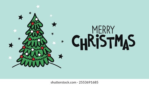 Christmas card.Hand-drawn doodle style illustration with lettering. Banner, poster, flyer for social media. Vector illustration