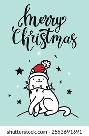 Christmas card.Hand-drawn doodle style illustration with lettering. Banner, poster, flyer for social media. Vector illustration