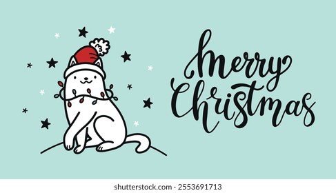 Christmas card.Hand-drawn doodle style illustration with lettering. Banner, poster, flyer for social media. Vector illustration