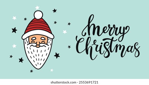 Christmas card.Hand-drawn doodle style illustration with lettering. Banner, poster, flyer for social media. Vector illustration