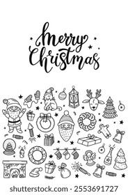 Christmas card.Hand-drawn doodle style illustration with lettering. Banner, poster, flyer for social media. Vector illustration