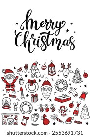 Christmas card.Hand-drawn doodle style illustration with lettering. Banner, poster, flyer for social media. Vector illustration