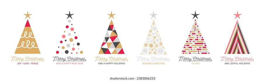 Christmas cards backgrounds with abstract christmas tree decorations. Silver gold and black Colored illustrations isolated on White Background