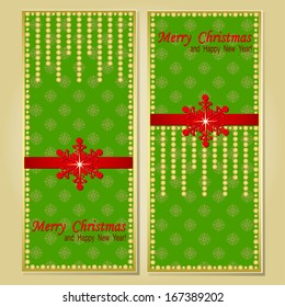 Christmas cards with beads and snowflakes. Vector illustration