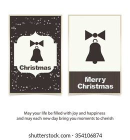 Christmas Cards with Bells. Vintage label Front bank Greeting card template. Vector brown Icon background illustration