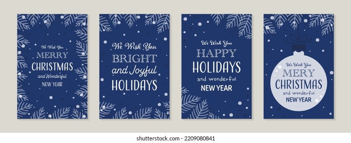 Christmas cards with branches and ball. Collection. Vector illustration