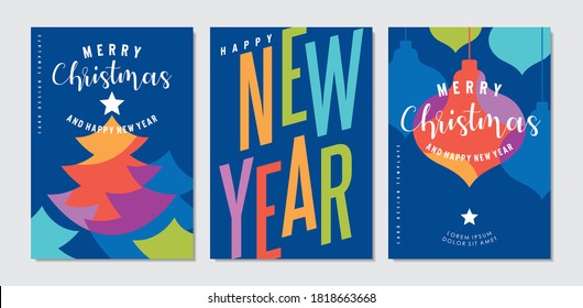 Christmas cards collection with colorful holiday pattern. Merry Christmas and happy New Year invitation design. Vector.