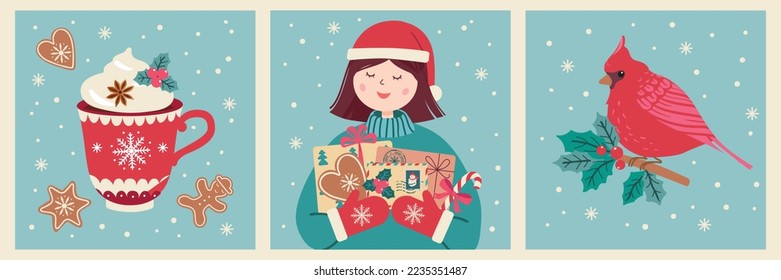 Christmas cards. collection 
Cute vector illustrations with  traditional symbols. Vector design templates.