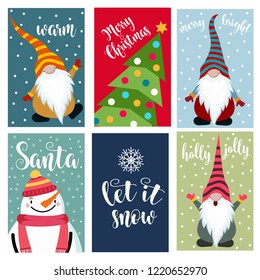 Christmas cards collection . Labels. Stickers. Flat design