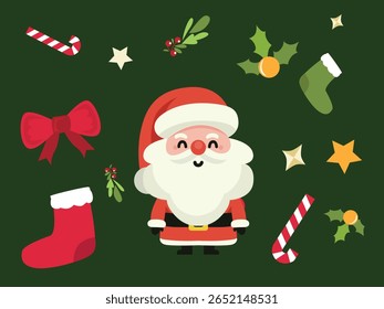 Christmas cards with cute Santa Claus pictures and wreaths, Christmas wreath ornaments