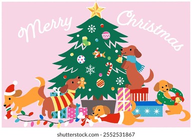 Christmas cards of dachshunds celebrating Christmas